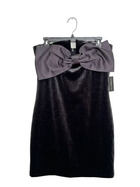 Express Black Strapless Velvet Dress with Charcoal Bow